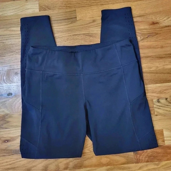 Athleta Outdoors Running Blue Side Zipper Pockets HR Tights Leggings(L)Tall - Picture 2 of 10